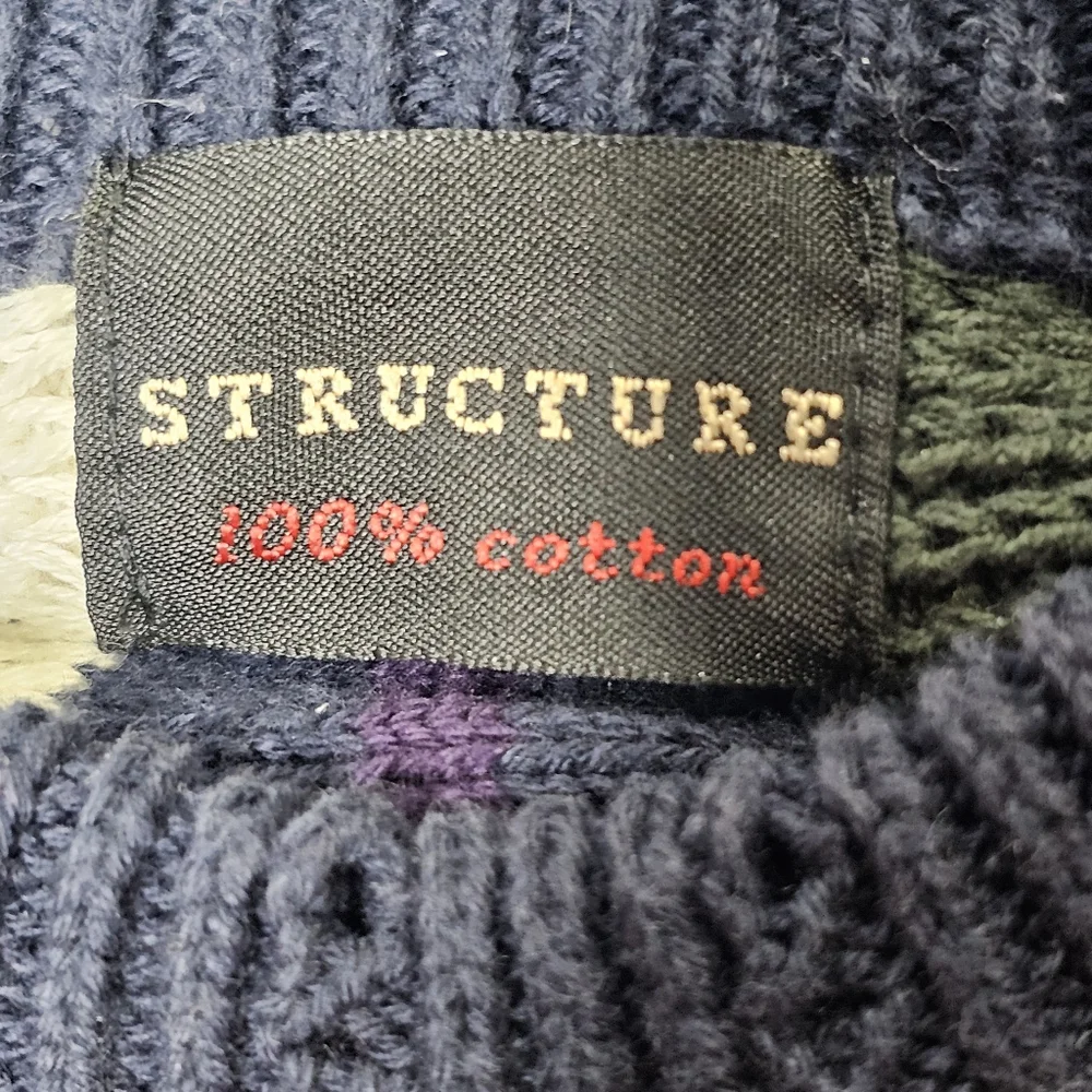 Y2K Structure 3D Multi-Colored Striped Crew Neck Cotton Size Mens L - Picture 6 of 10